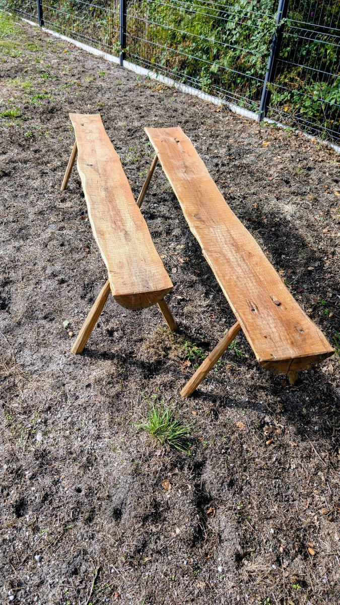 Paire de bancs brutalistes – bois massif, design brut et unique-photo-4