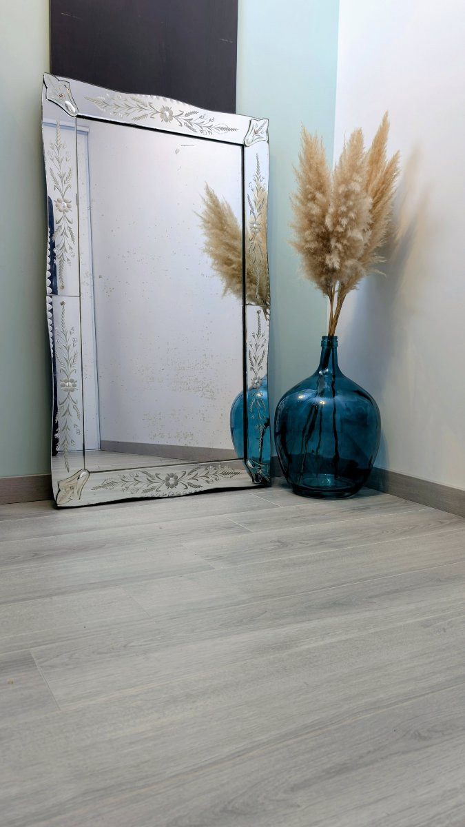 Miroir vénitien années 1930 – fleurs en verre de Murano – 123 x 75 cm-photo-6