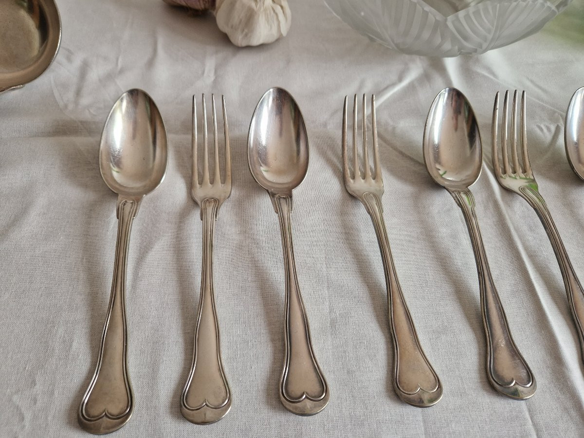 Christofle – "violonné Au Filet" Flatware Set – Refined Silver-plated Service-photo-2