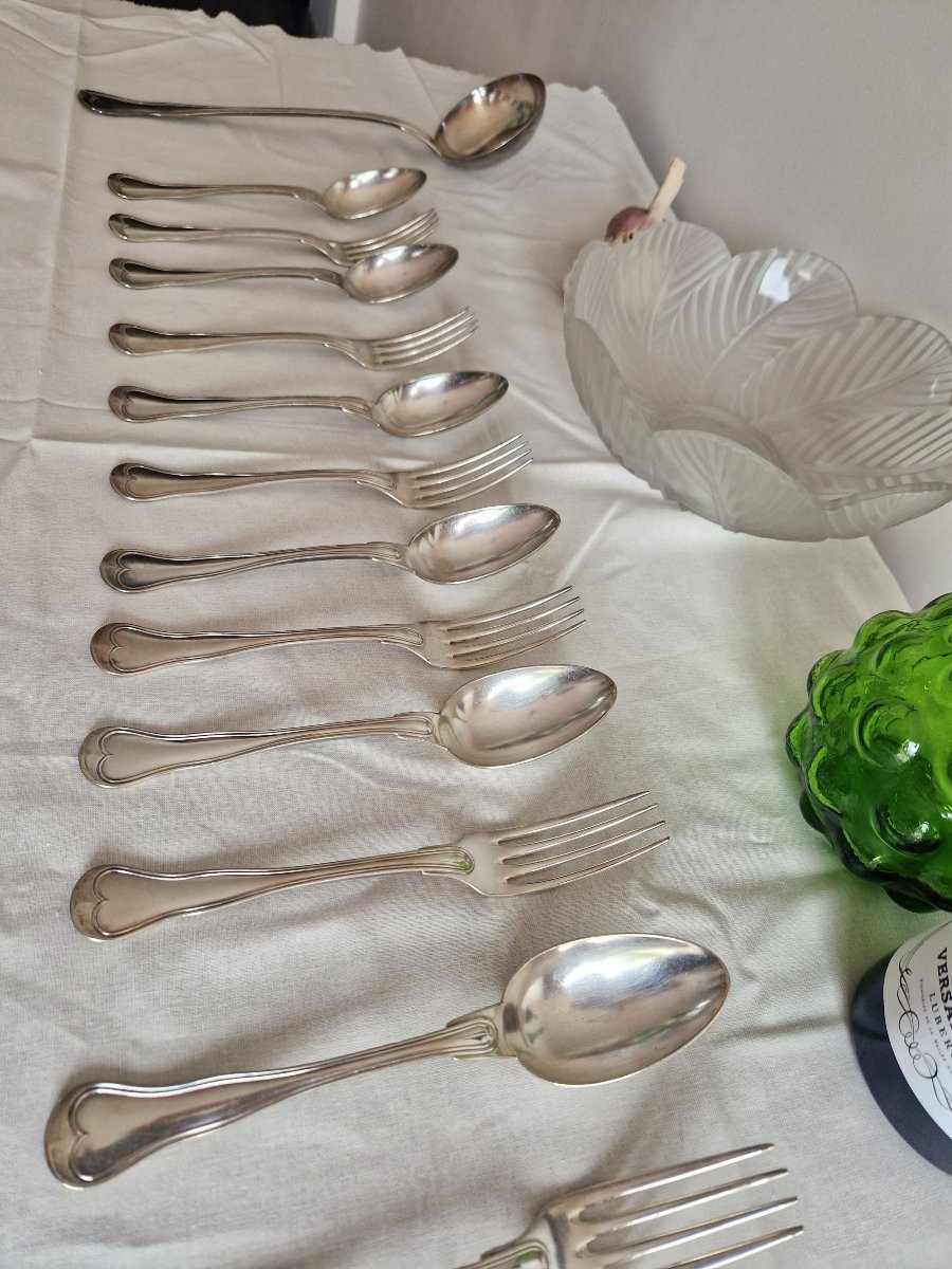 Christofle – "violonné Au Filet" Flatware Set – Refined Silver-plated Service-photo-4