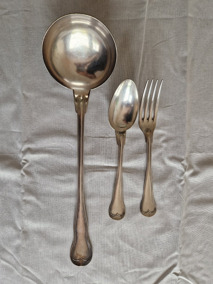 Christofle – "violonné Au Filet" Flatware Set – Refined Silver-plated Service-photo-3