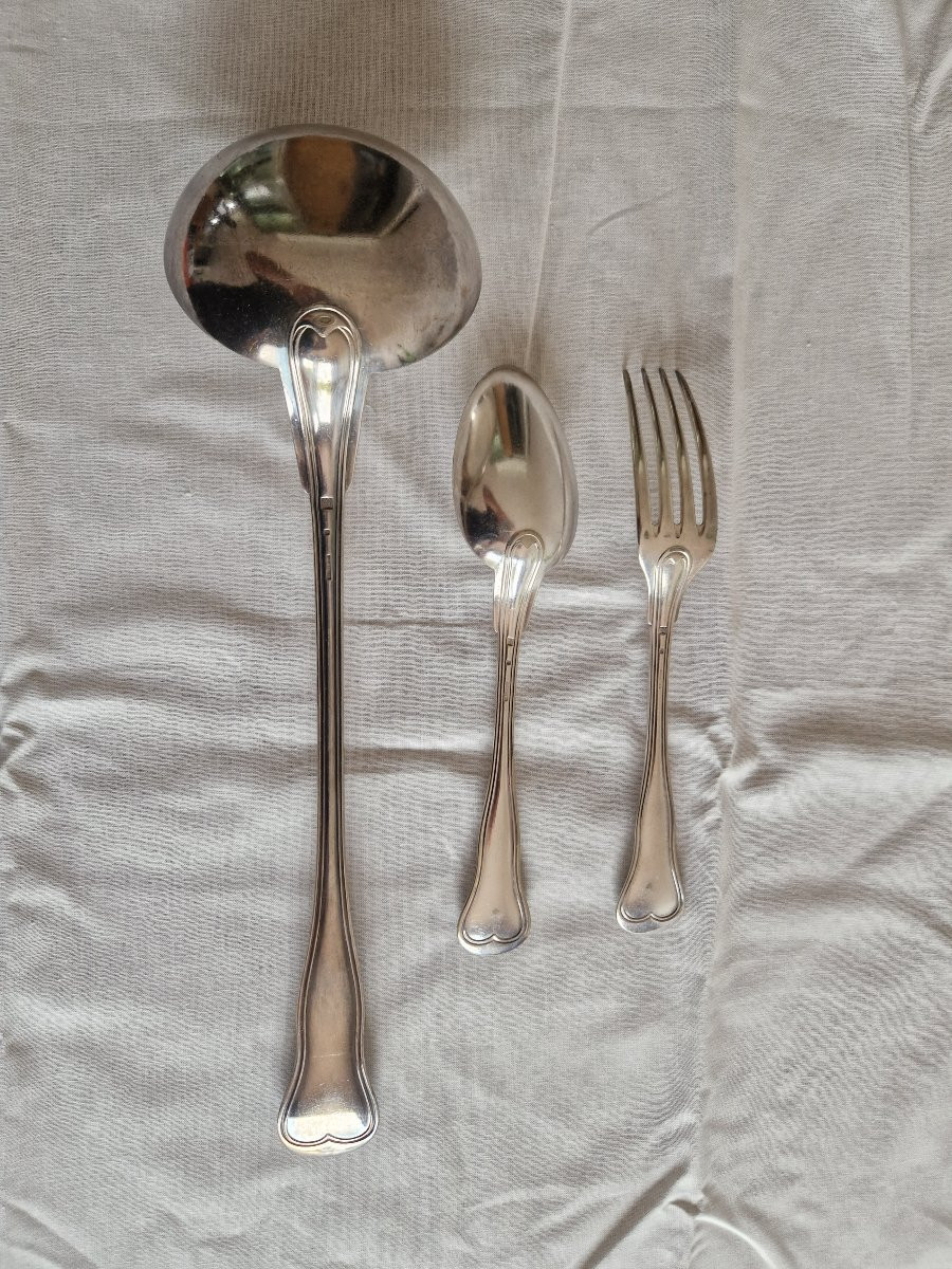 Christofle – "violonné Au Filet" Flatware Set – Refined Silver-plated Service-photo-4