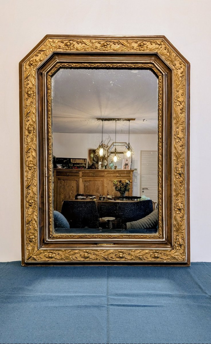 Miroir ancien style Louis Philippe à angles coupés – Cadre doré sculpté 70 x 51 cm-photo-2