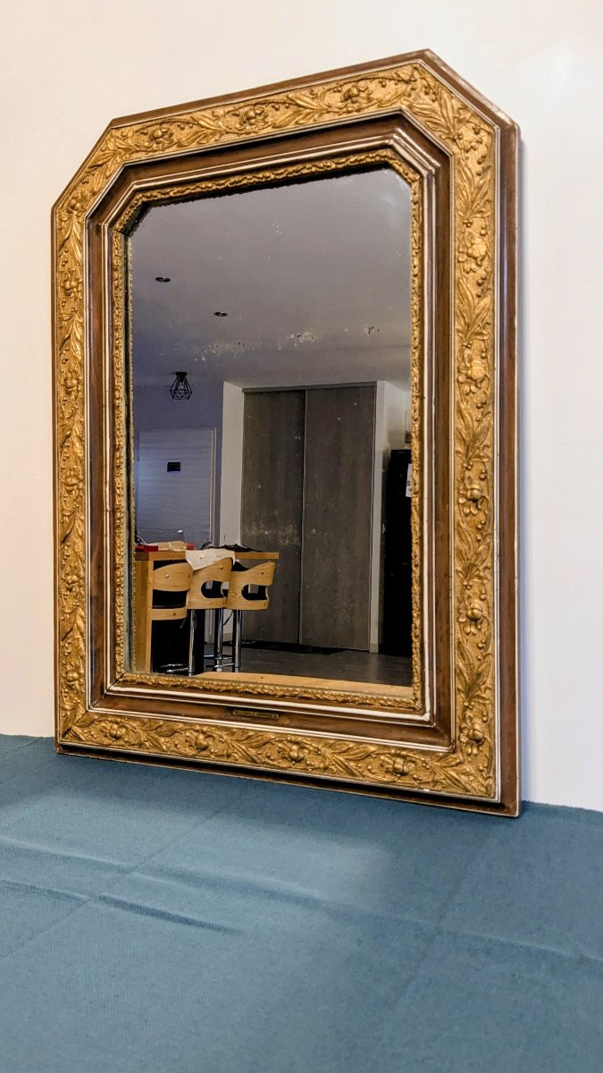 Miroir ancien style Louis Philippe à angles coupés – Cadre doré sculpté 70 x 51 cm-photo-3