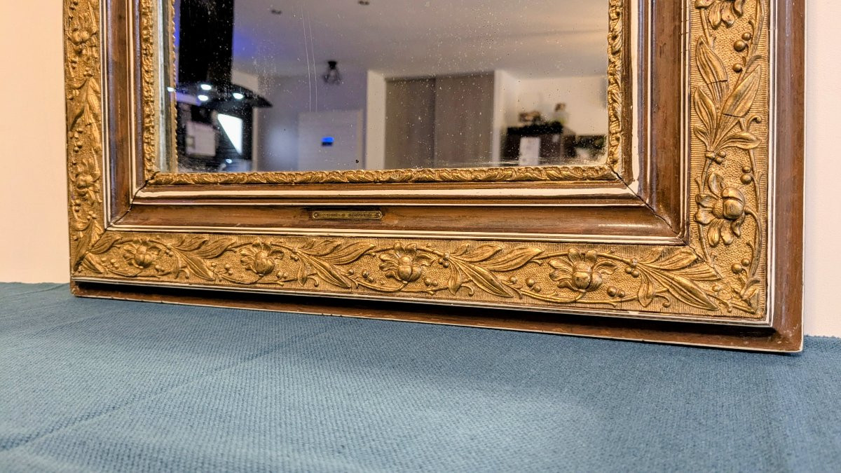 Miroir ancien style Louis Philippe à angles coupés – Cadre doré sculpté 70 x 51 cm-photo-4