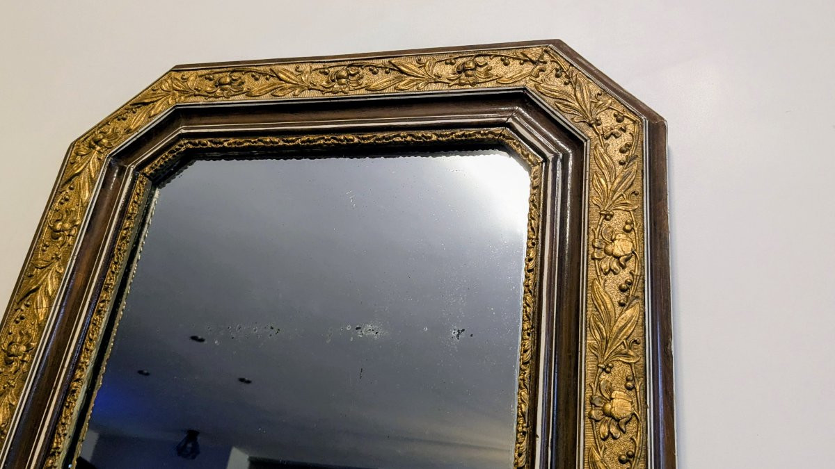 Miroir ancien style Louis Philippe à angles coupés – Cadre doré sculpté 70 x 51 cm-photo-1