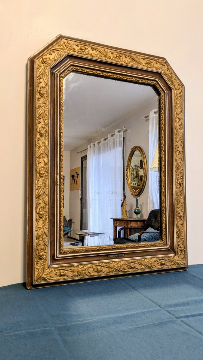 Miroir ancien style Louis Philippe à angles coupés – Cadre doré sculpté 70 x 51 cm