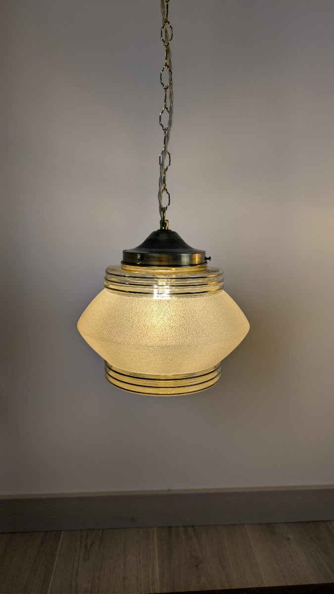 Paire de suspensions Art déco françaises – Abat-jour d’époque années 1930-photo-8