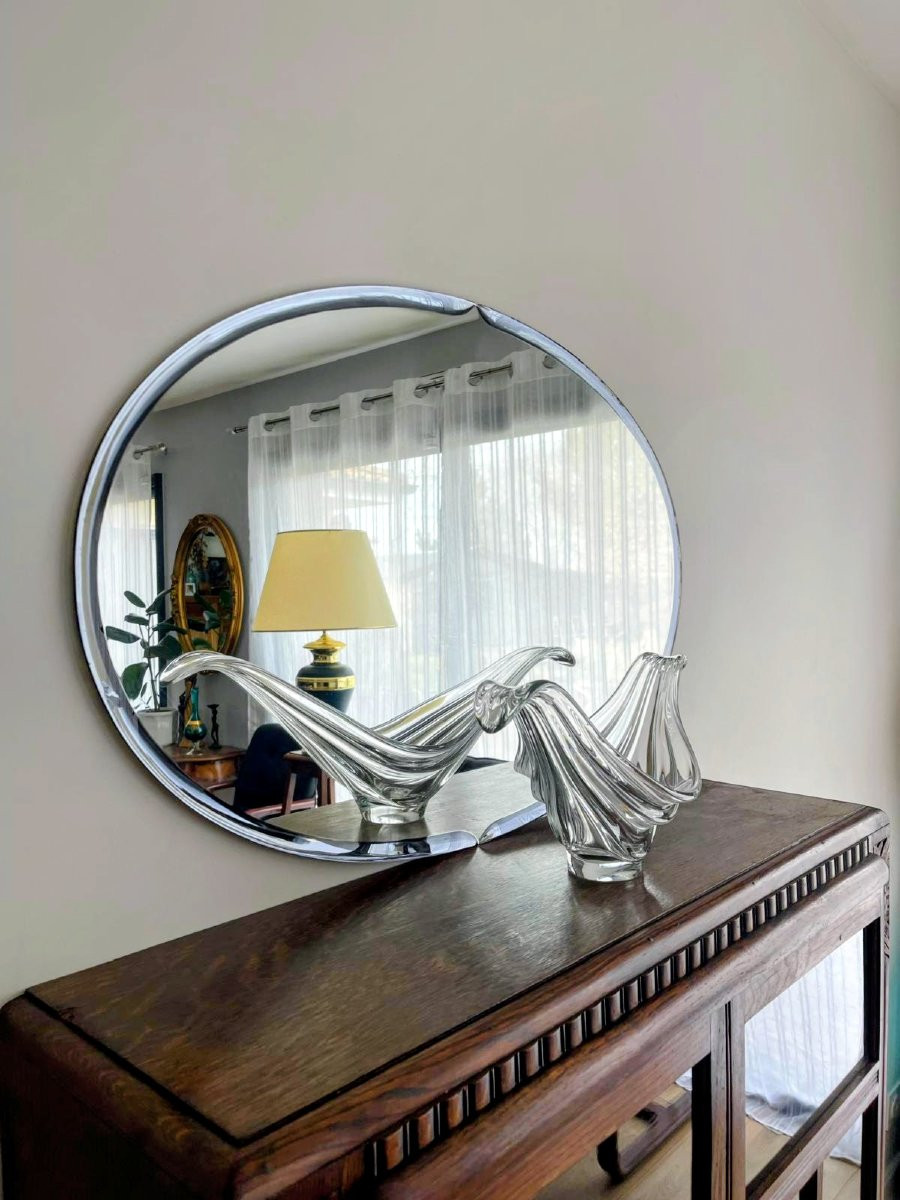 Miroir mural vintage par Metalvetro pour Galvorame – Italie 1966, design milieu XXe – 89x59cm-photo-3