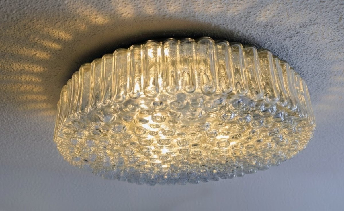 Space Age Ceiling Light In Bubbled Glass By Staff Leuchten, Germany, 1960s-photo-3