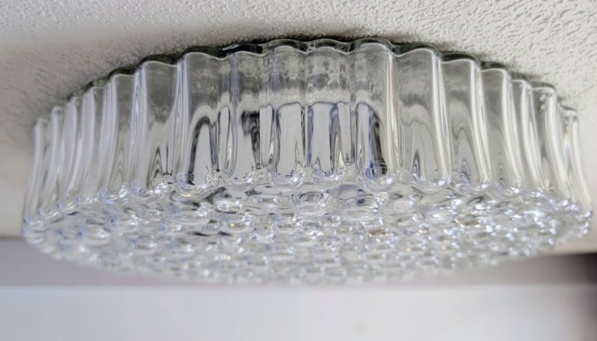 Space Age Ceiling Light In Bubbled Glass By Staff Leuchten, Germany, 1960s-photo-4