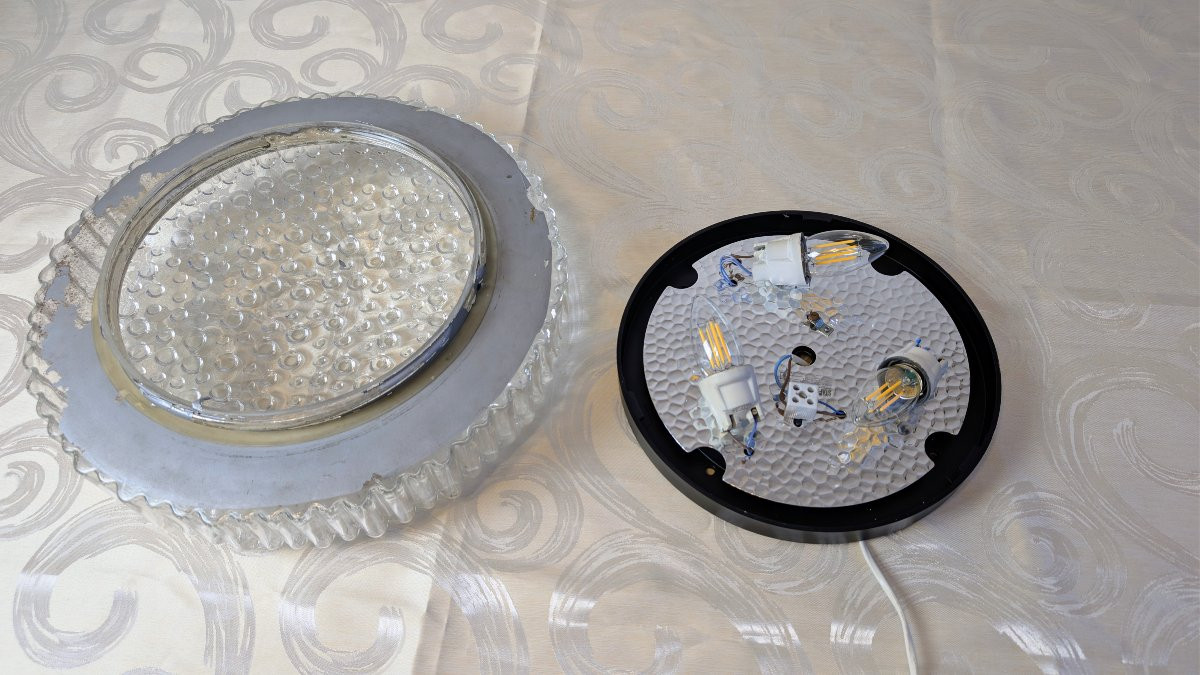 Space Age Ceiling Light In Bubbled Glass By Staff Leuchten, Germany, 1960s-photo-5