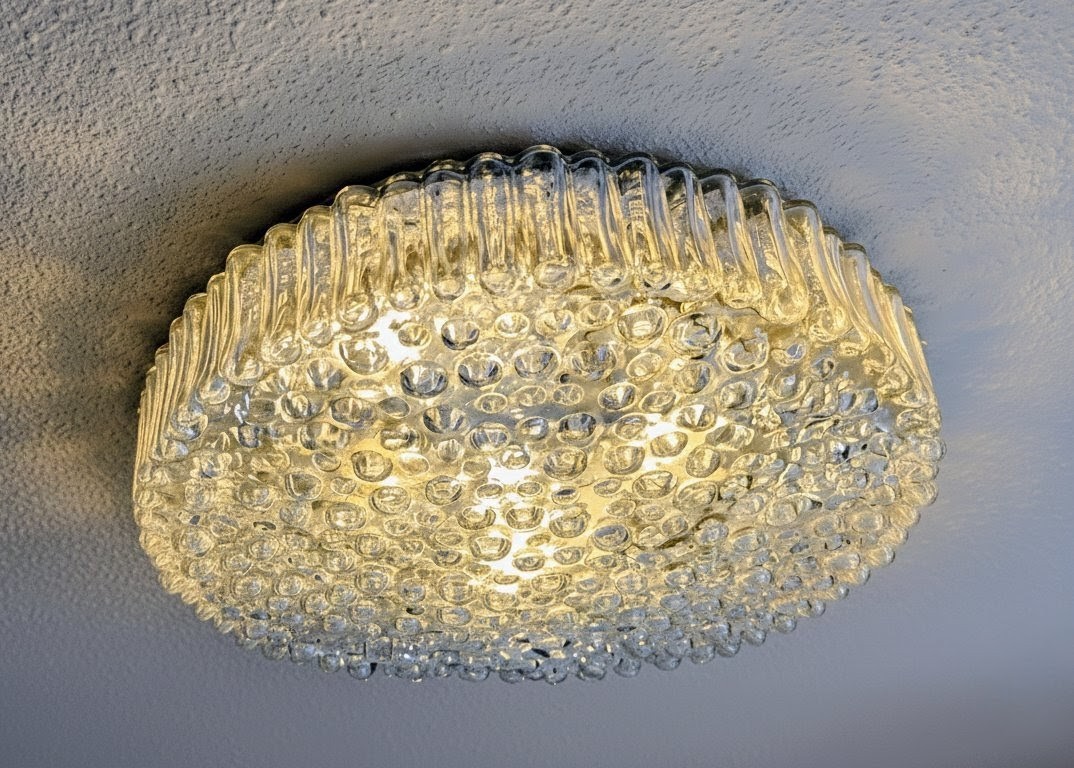 Space Age Ceiling Light In Bubbled Glass By Staff Leuchten, Germany, 1960s
