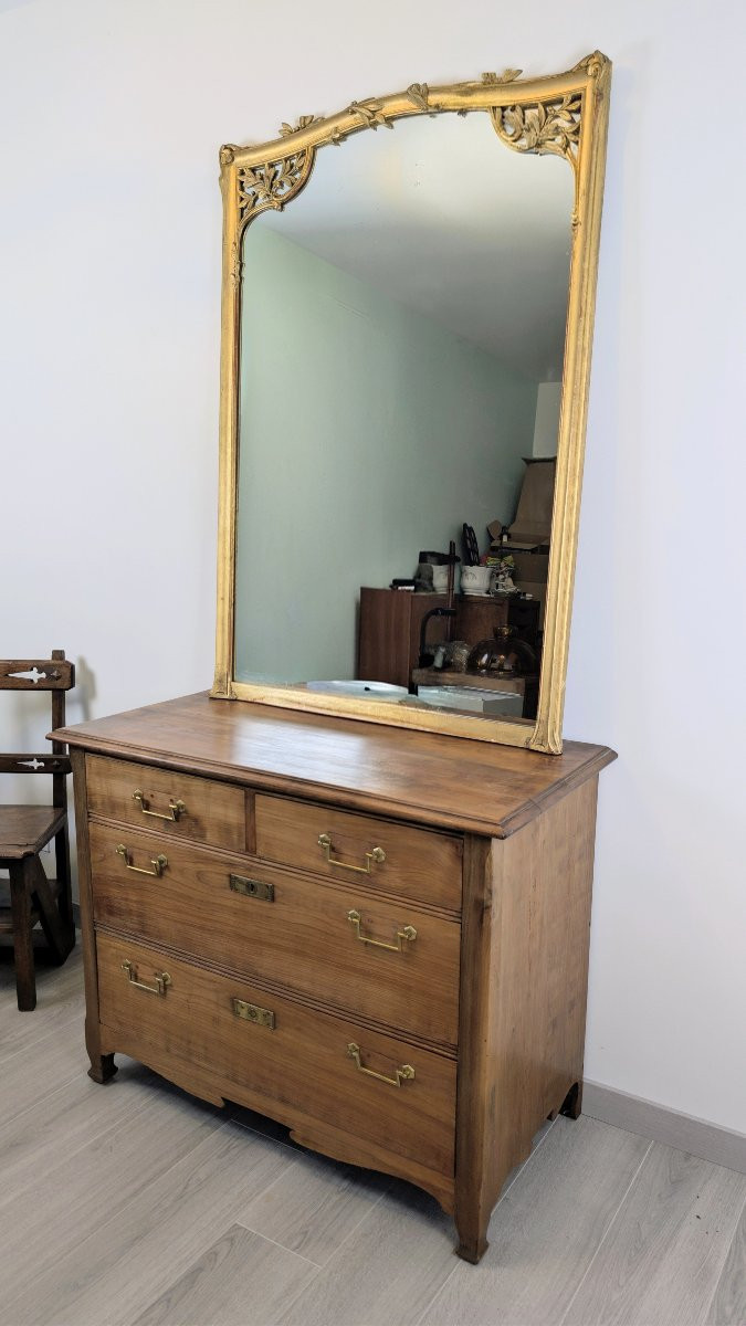 Early 20th Century Art Nouveau Carved And Gilded Wood Mirror - 90 X 128 Cm - Floral Decoration -photo-3
