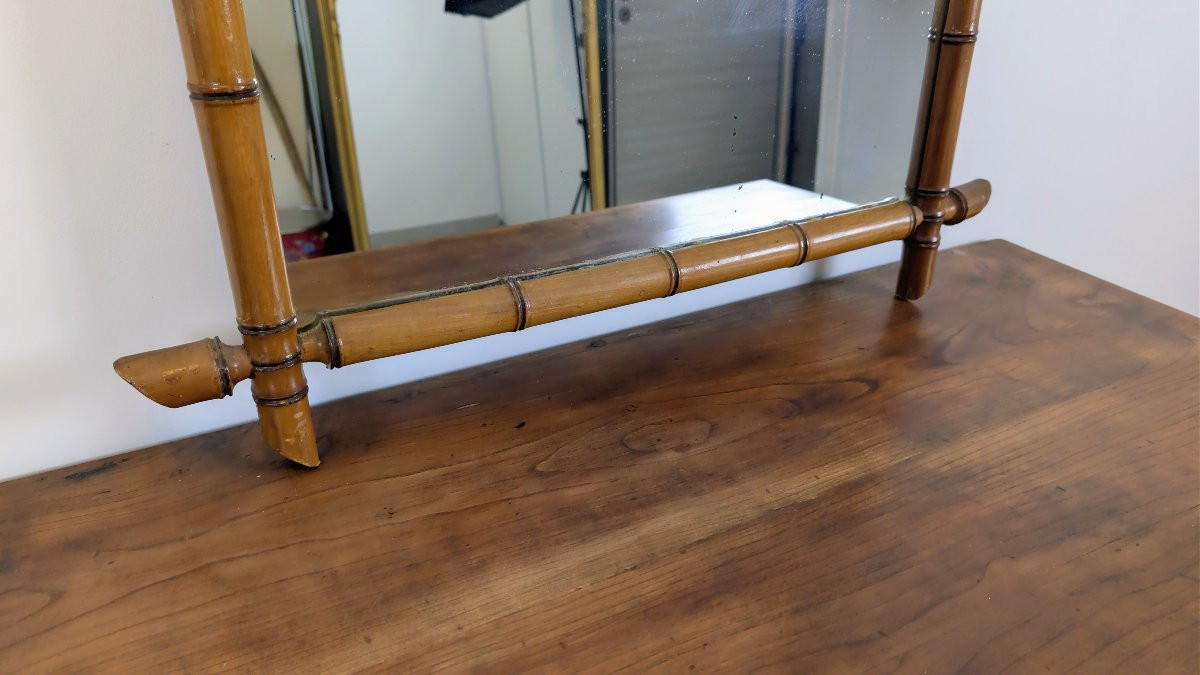 Important miroir en bois sculpté imitation bambou, XXe siècle - 102 x 75 cm-photo-1