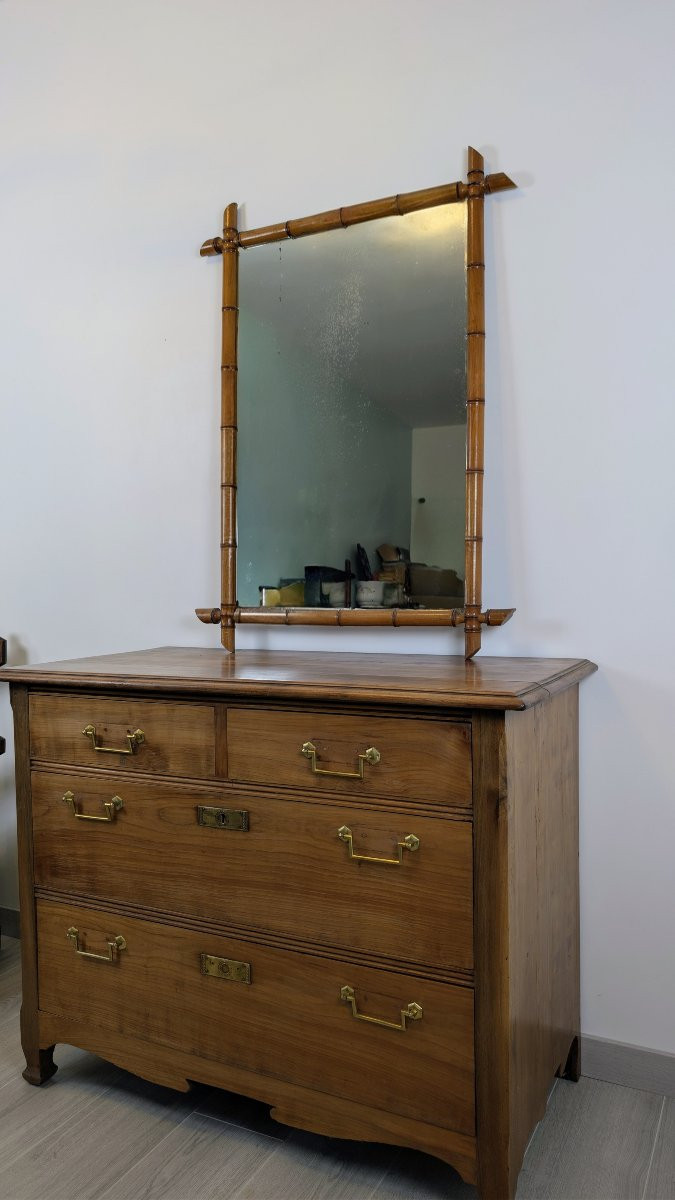 Important miroir en bois sculpté imitation bambou, XXe siècle - 102 x 75 cm-photo-5