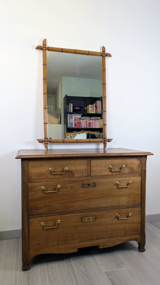 Important miroir en bois sculpté imitation bambou, XXe siècle - 102 x 75 cm-photo-6