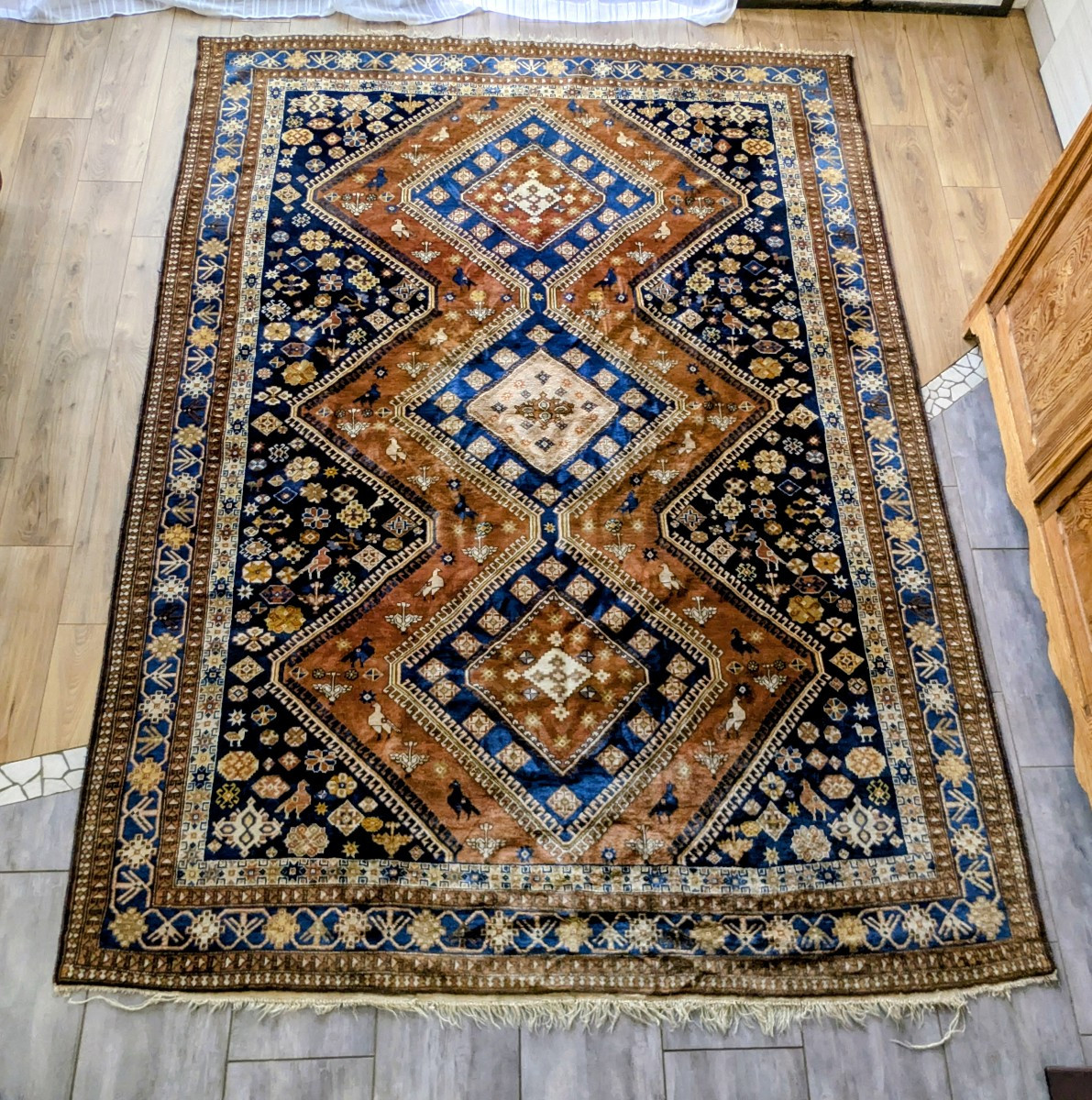 Large Hand-knotted Shiraz Persian Tribal Rug In Wool, 300 X 220 Cm
