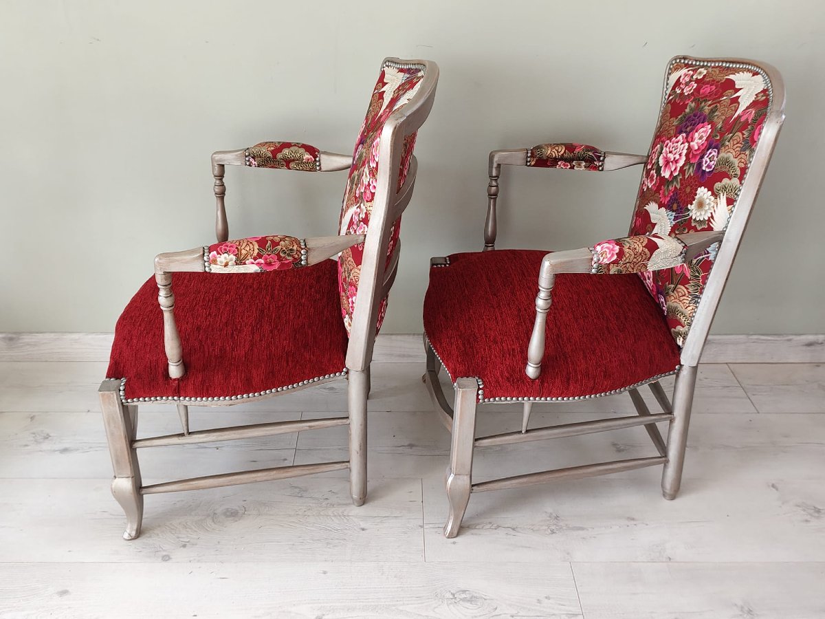 Pair Of Louis XV Style Cabriolet Armchairs, Japonisme Style-photo-4