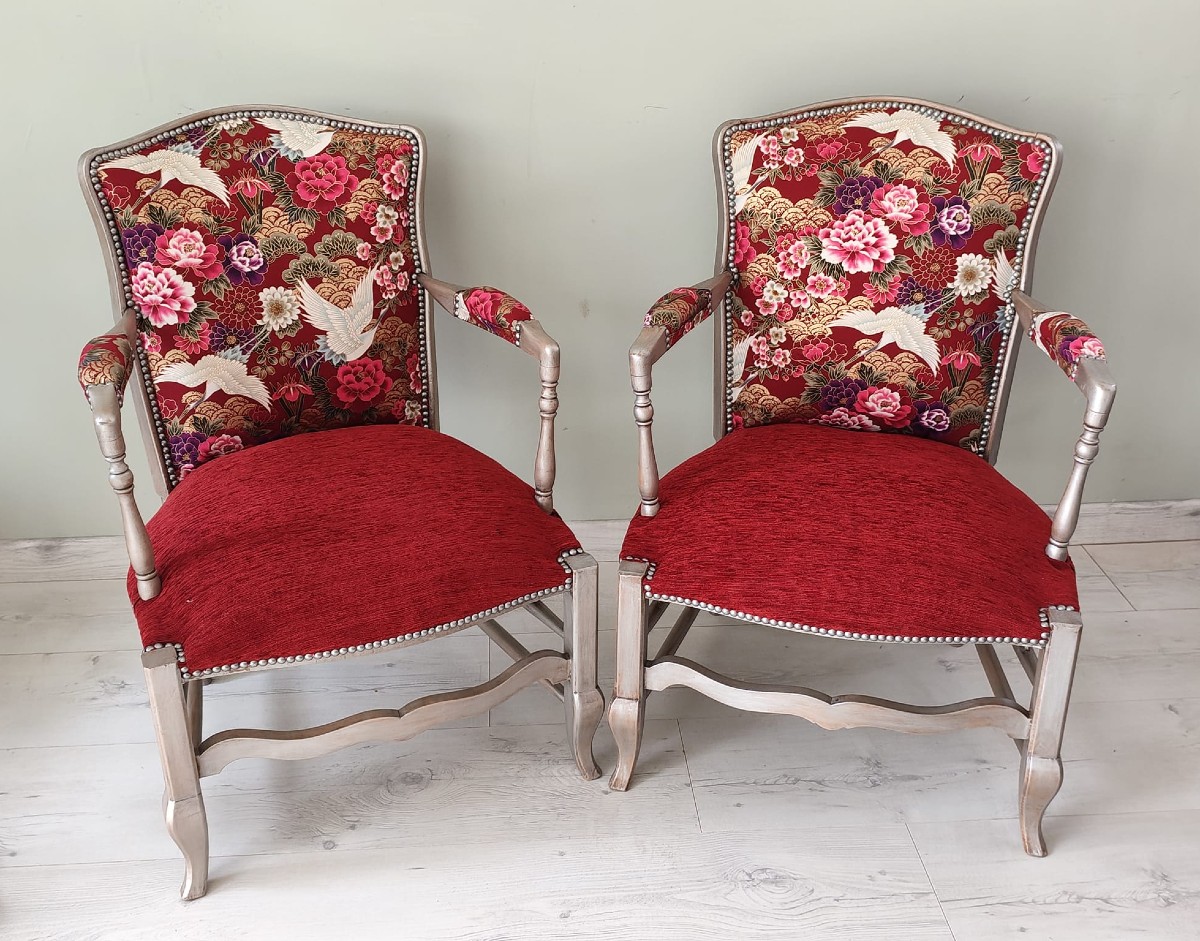 Pair Of Louis XV Style Cabriolet Armchairs, Japonisme Style
