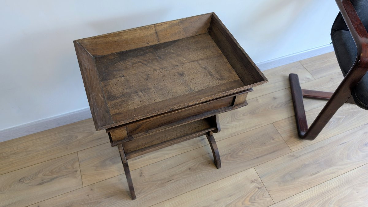 Table jardinière ancienne avec tiroir en bois massif-photo-1