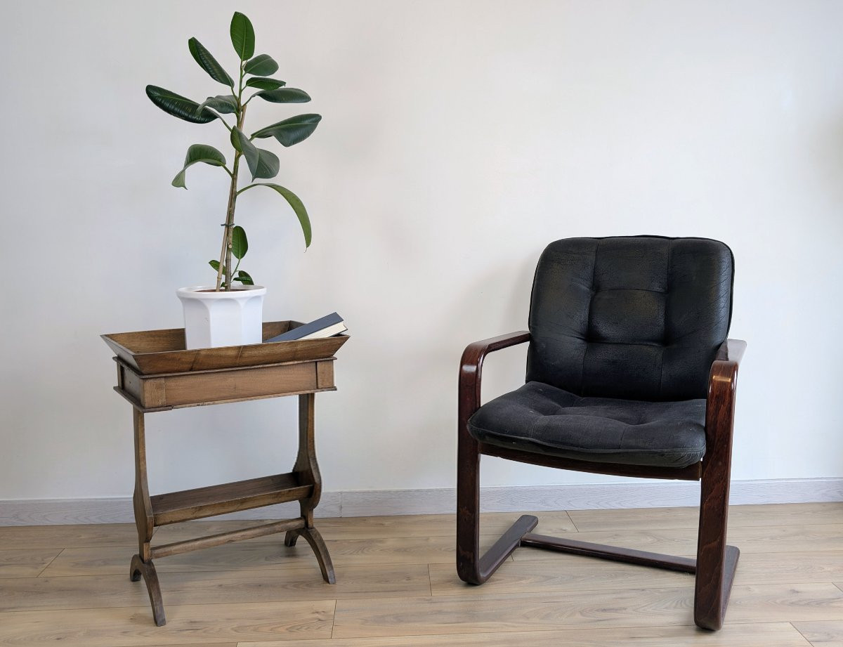 Table jardinière ancienne avec tiroir en bois massif-photo-5