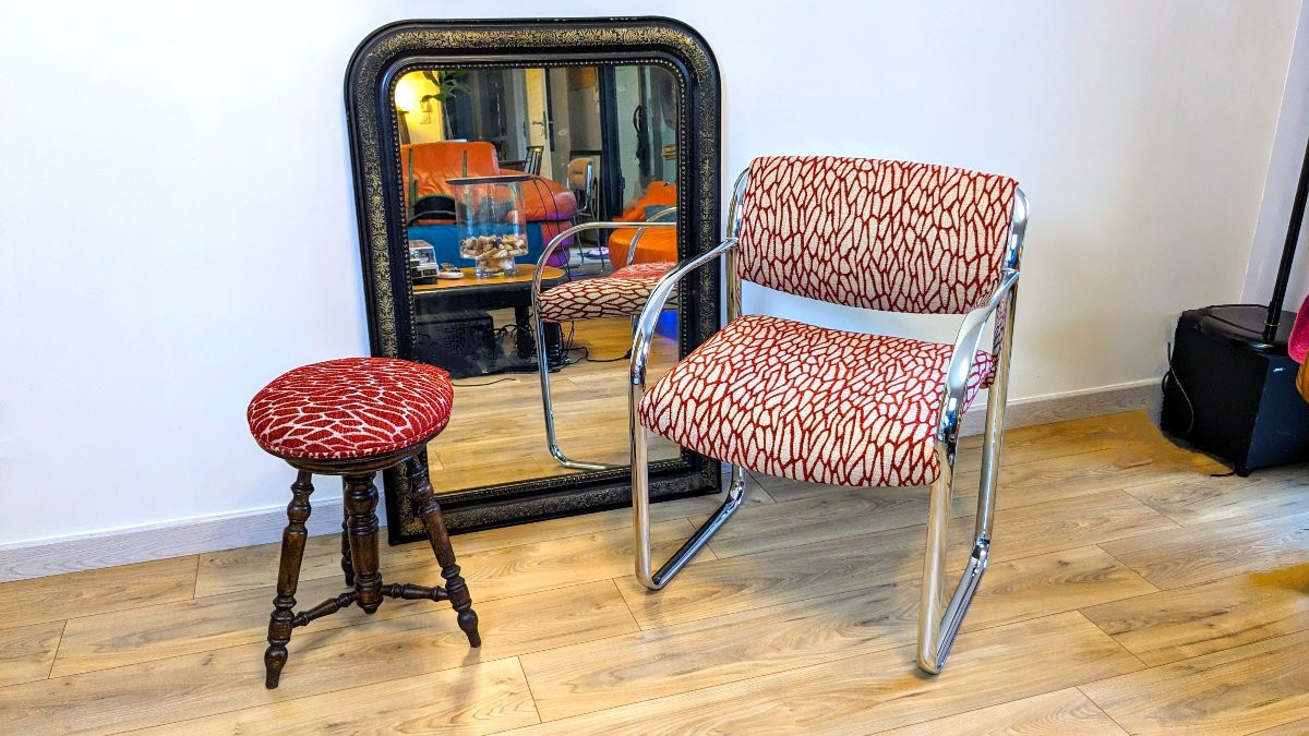 Fauteuil moderniste Strafor en acier tubulaire chromé – travail du XXᵉ siècle-photo-7