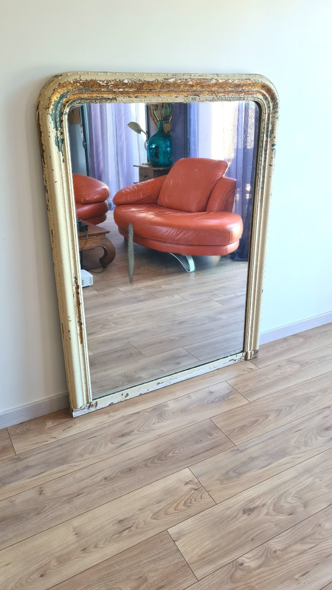 Grand miroir d’époque Louis-Philippe en bois mouluré à patine ancienne - 139 x 106 cm-photo-2