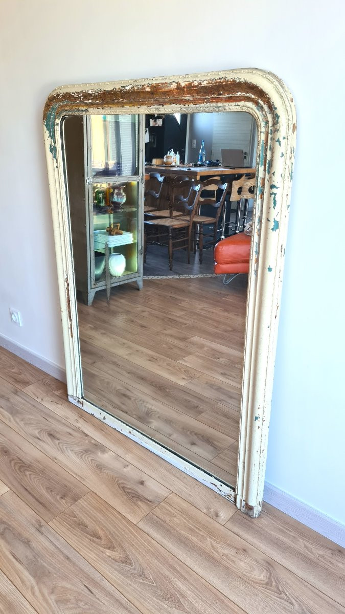 Grand miroir d’époque Louis-Philippe en bois mouluré à patine ancienne - 139 x 106 cm-photo-3