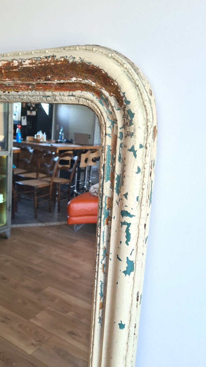 Grand miroir d’époque Louis-Philippe en bois mouluré à patine ancienne - 139 x 106 cm-photo-4