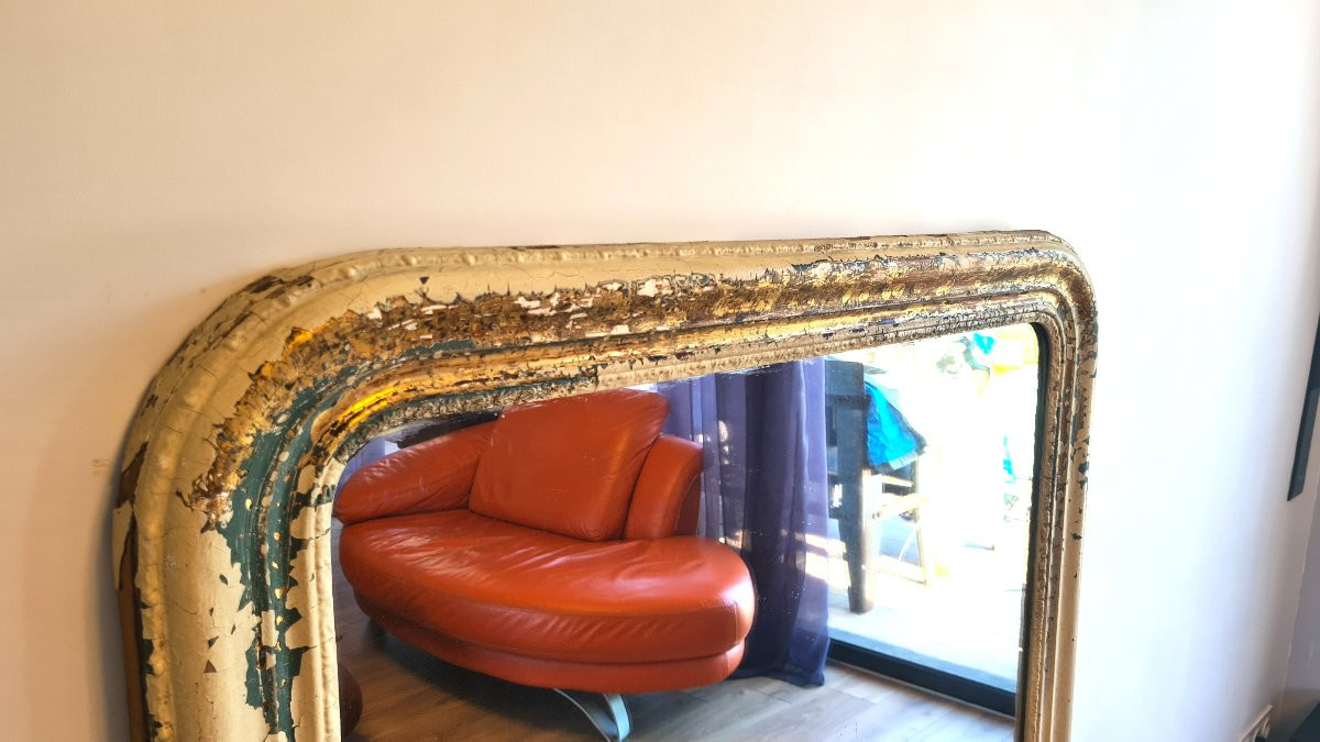 Grand miroir d’époque Louis-Philippe en bois mouluré à patine ancienne - 139 x 106 cm-photo-1