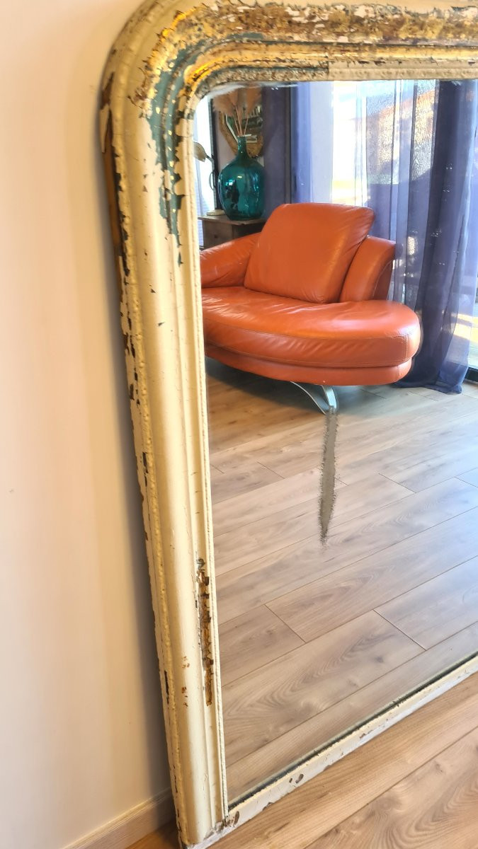 Grand miroir d’époque Louis-Philippe en bois mouluré à patine ancienne - 139 x 106 cm-photo-2