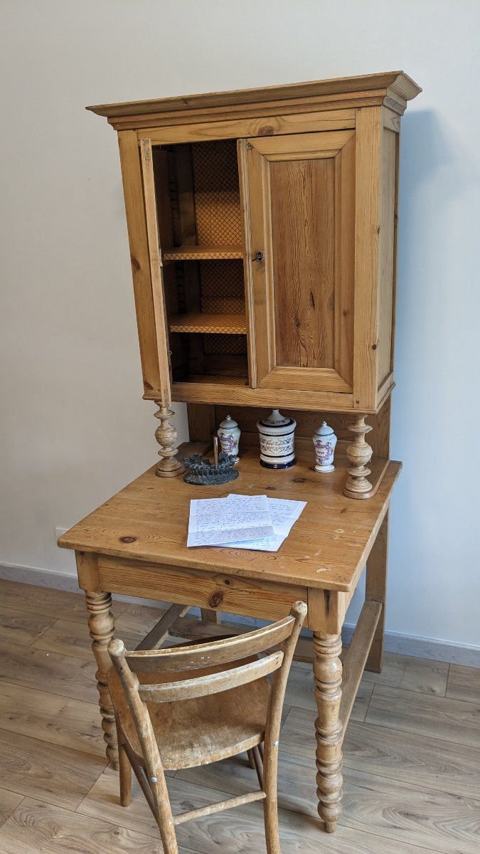 Country-style Desk/secretary In Solid Pine, Antique Rustic Furniture-photo-3