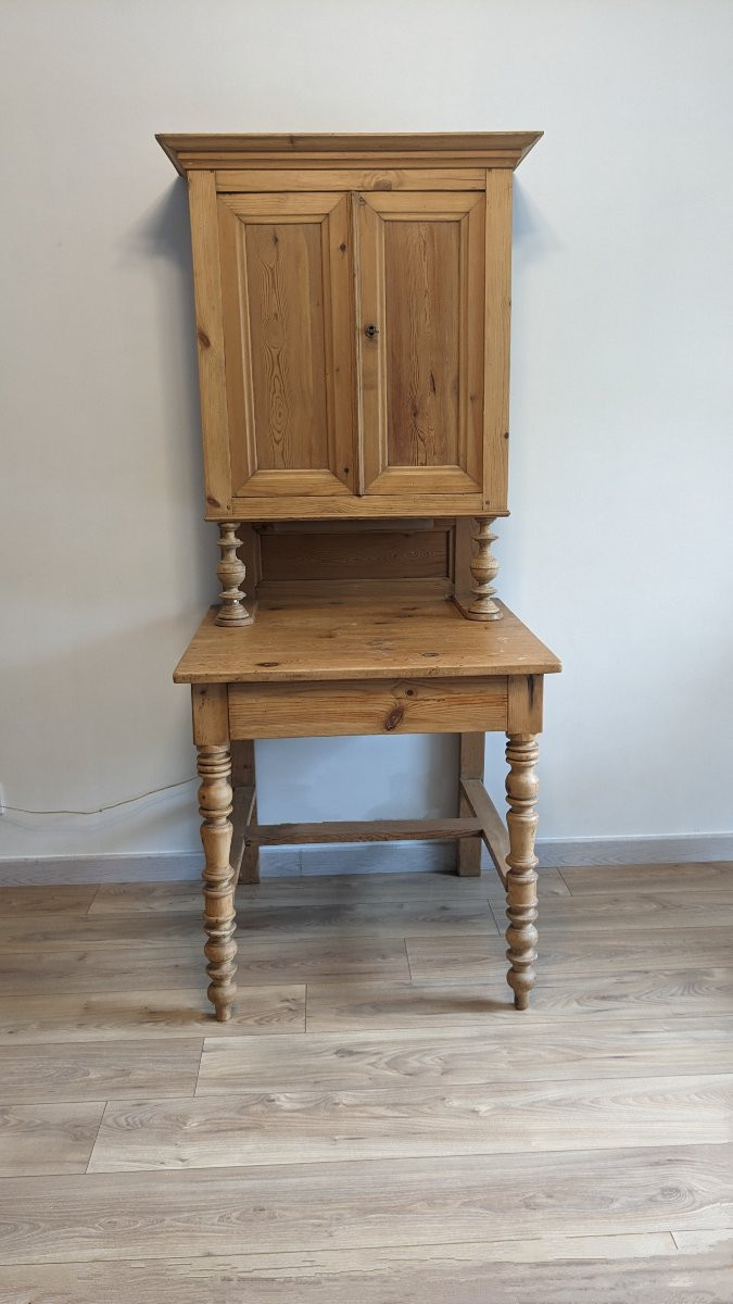 Country-style Desk/secretary In Solid Pine, Antique Rustic Furniture-photo-4