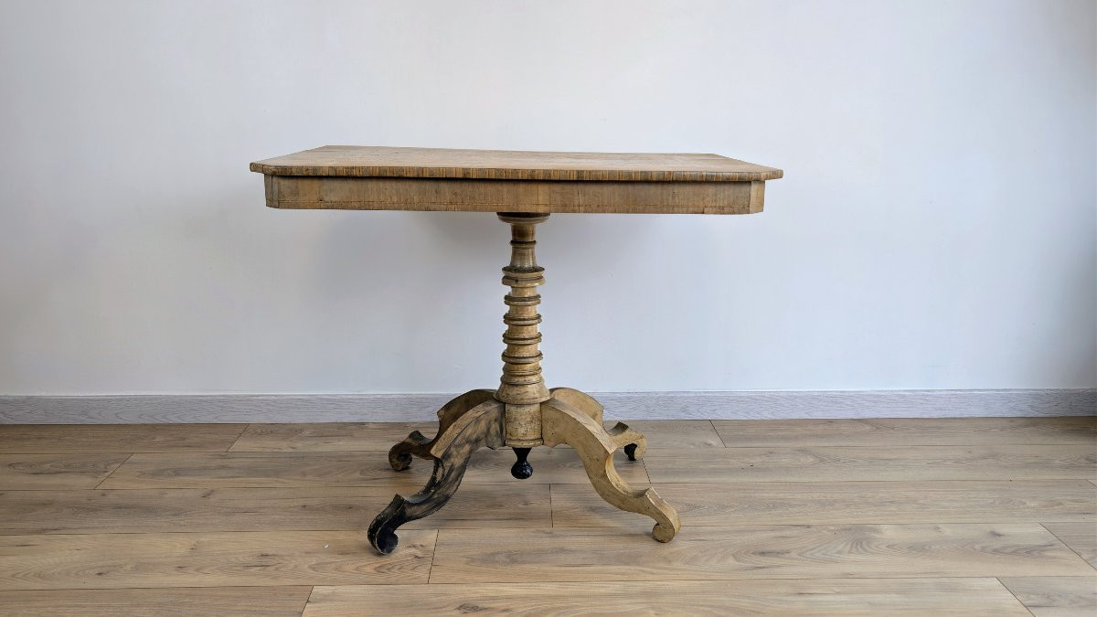 Guéridon italien pliant en marqueterie, décor de scène antique, XIXème-photo-2