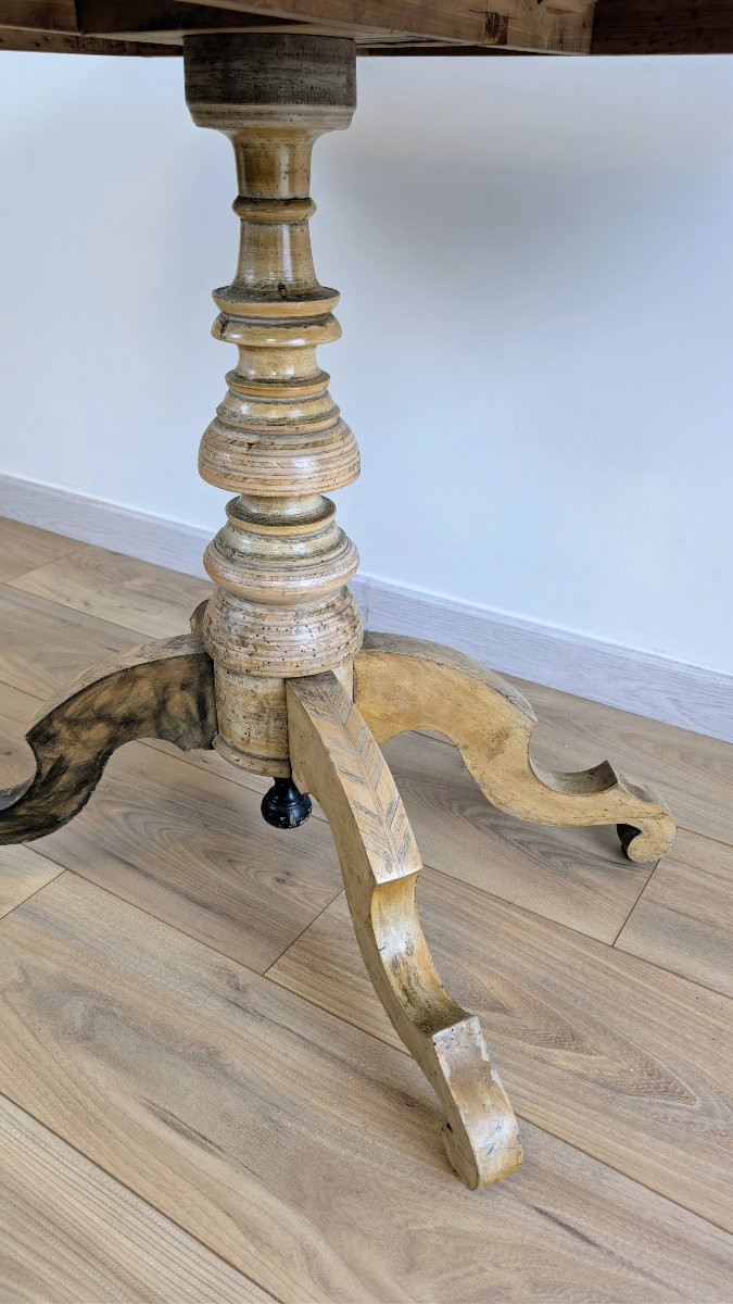 Guéridon italien pliant en marqueterie, décor de scène antique, XIXème-photo-5