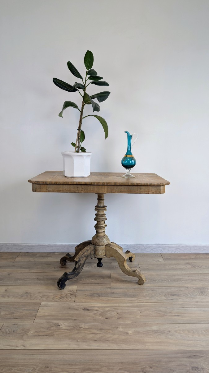 Guéridon italien pliant en marqueterie, décor de scène antique, XIXème