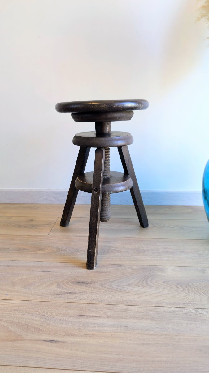 Tabouret d’horloger en bois réglable début XXe-photo-2