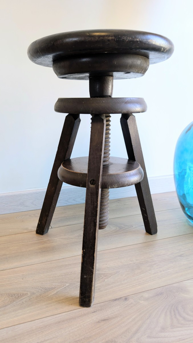 Tabouret d’horloger en bois réglable début XXe