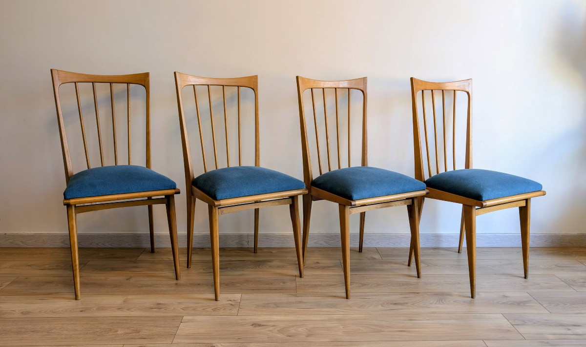 Ensemble de 4 chaises design scandinave – lignes fines années 50/60