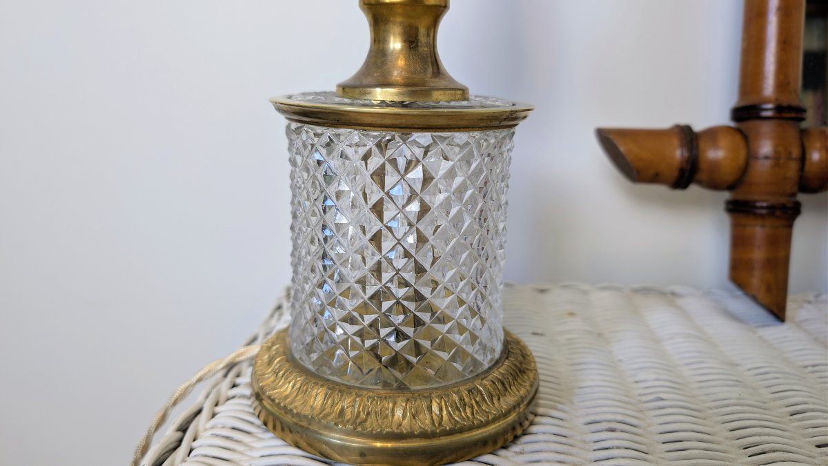 Lampe en cristal taillé et monture en bronze doré, début XXᵉ siècle-photo-1