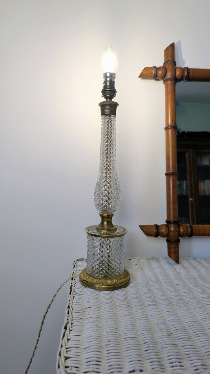 Lampe en cristal taillé et monture en bronze doré, début XXᵉ siècle-photo-3