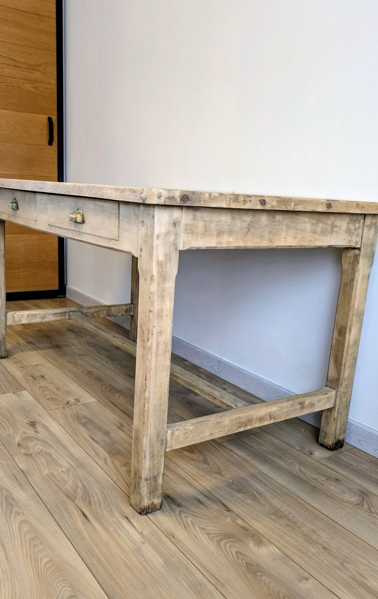 Table de ferme rustique en merisier massif à deux tiroirs - 140 x 80 cm-photo-4