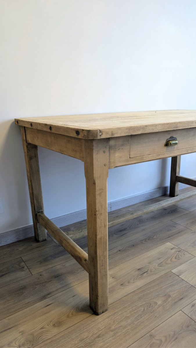 Table de ferme rustique en merisier massif à deux tiroirs - 140 x 80 cm-photo-2
