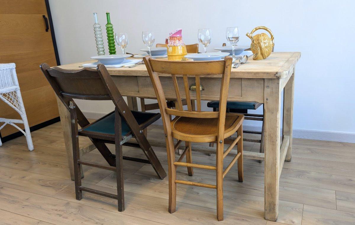 Table de ferme rustique en merisier massif à deux tiroirs - 140 x 80 cm-photo-6