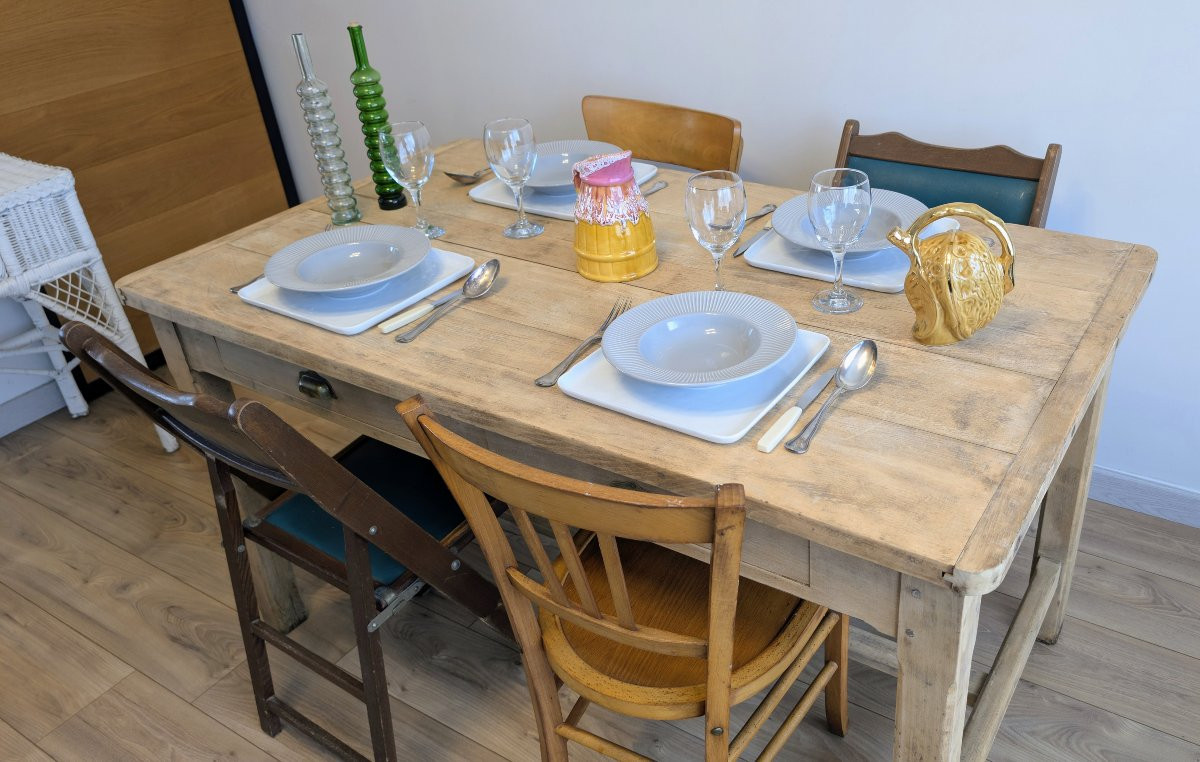 Table de ferme rustique en merisier massif à deux tiroirs - 140 x 80 cm-photo-7
