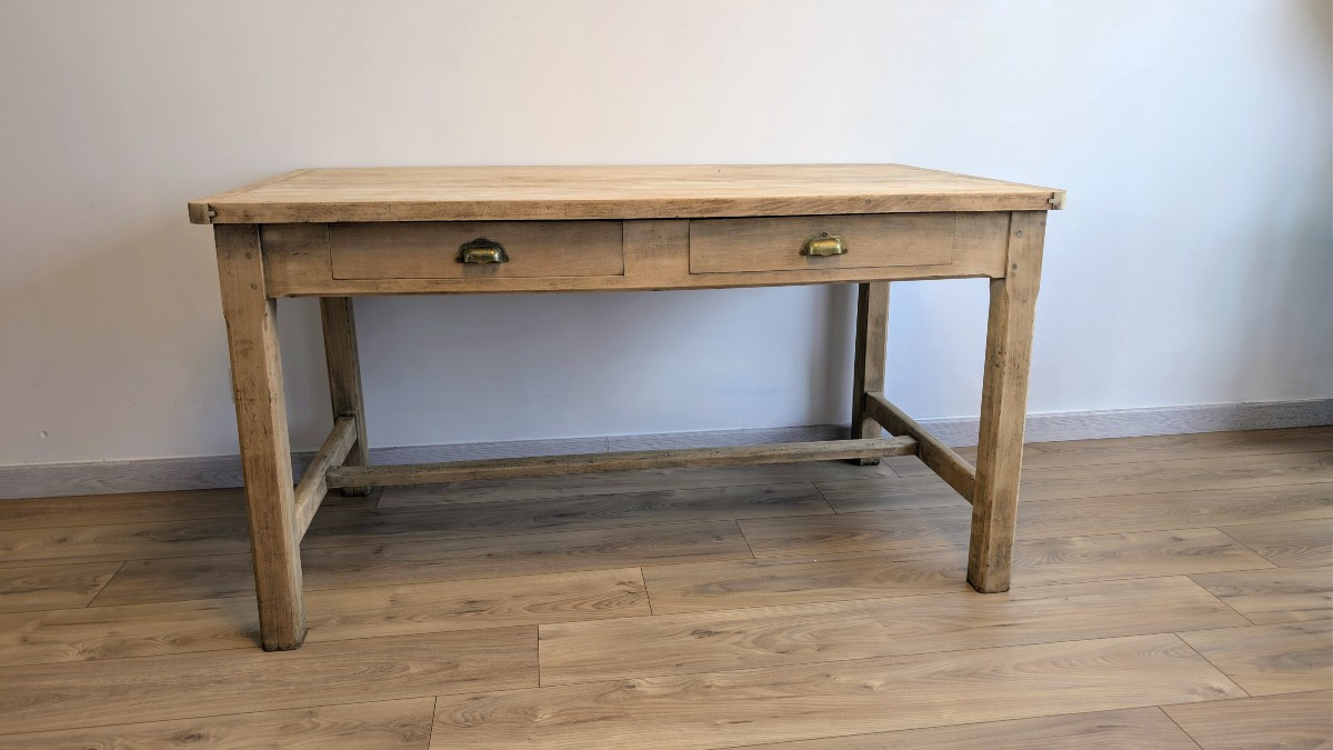 Table de ferme rustique en merisier massif à deux tiroirs - 140 x 80 cm