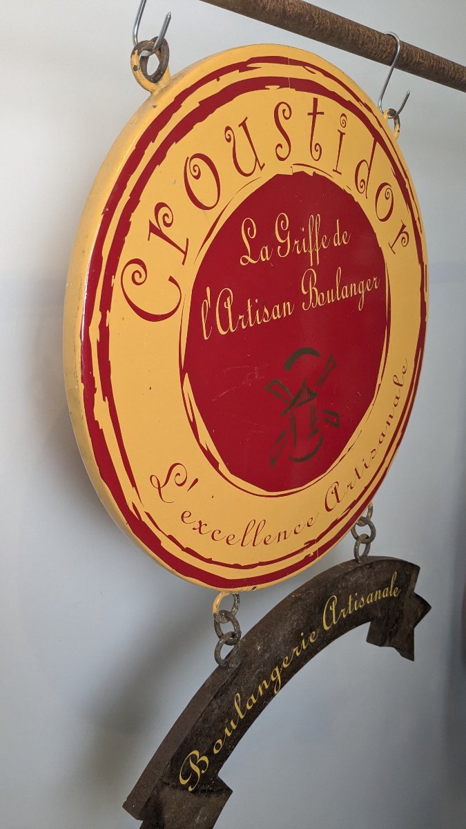 Enseigne de boulangerie Croustidor en métal peint double face – art populaire-photo-3