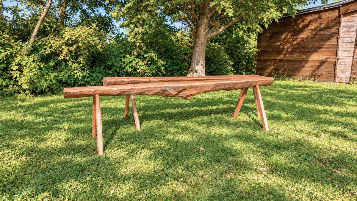 Pair Of Large, Rustic Solid-wood Farm Benches – Traditional Craftsmanship – 200 Cm-photo-2