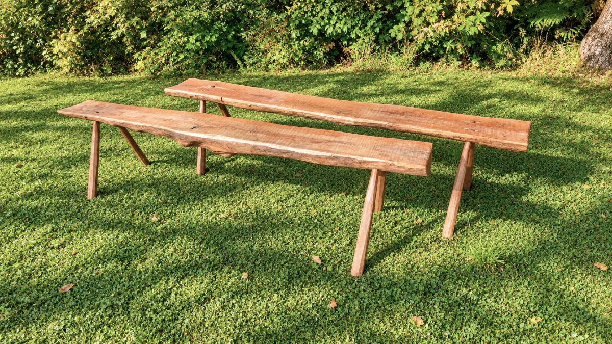 Pair Of Large, Rustic Solid-wood Farm Benches – Traditional Craftsmanship – 200 Cm-photo-3
